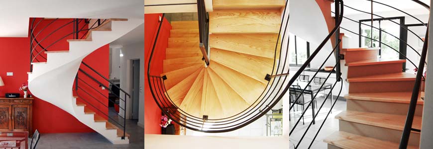 Escalier hélicoïdal en béton ciré et bois