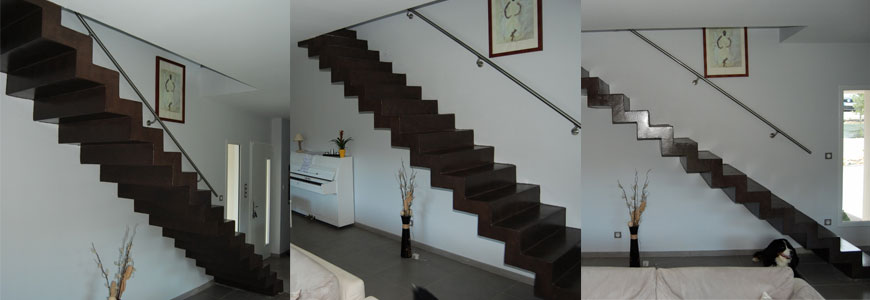 Escalier crémaillère droit en béton ciré